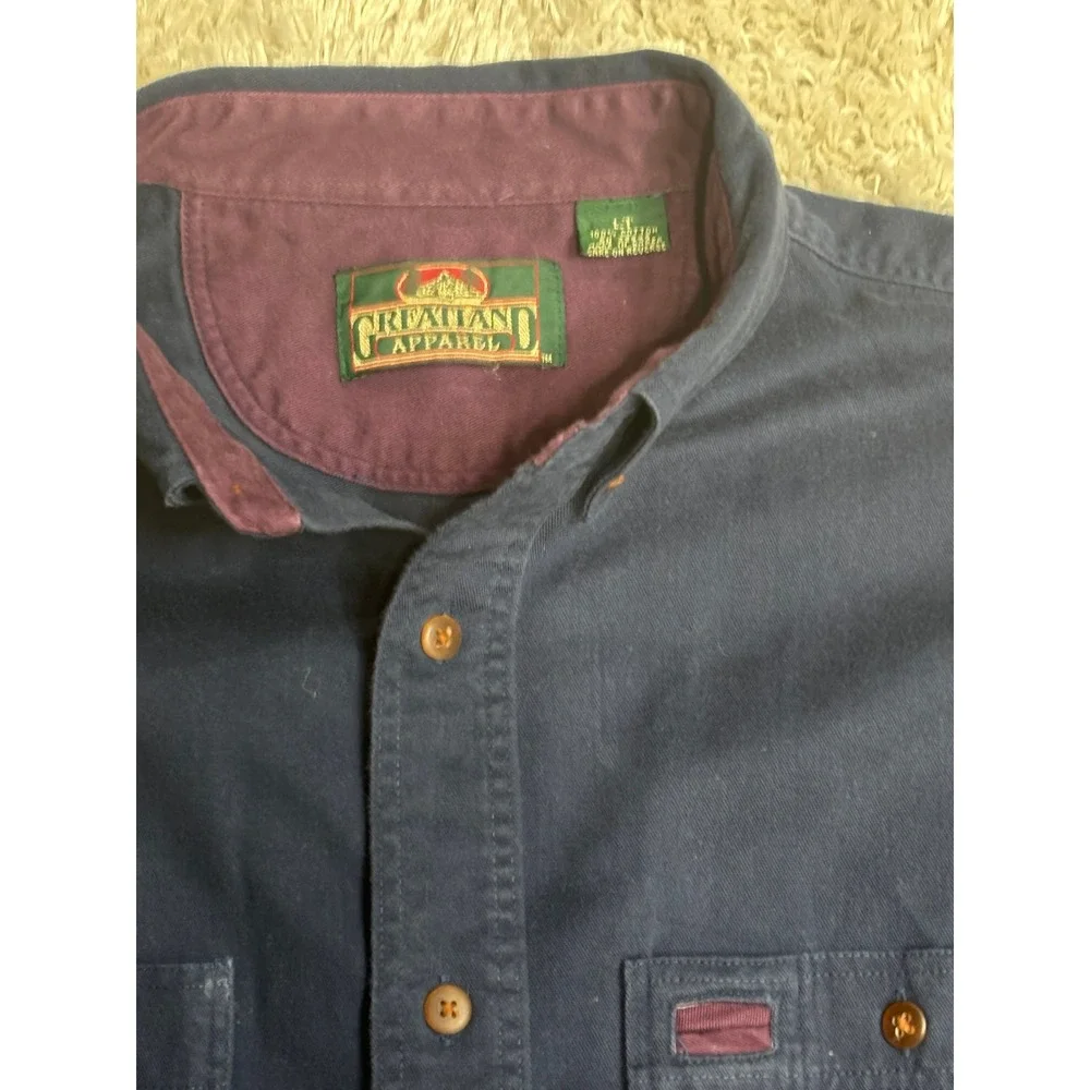 Greatland Apparel Mens Large Tall Navy Blue Cotton Canvas Button Down Shirt L/T‎